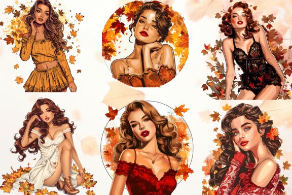 Fall Vintage Pin Up Girl Clipart Bundle