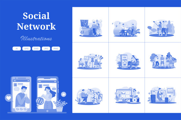 M736_ Social Network Illustration Pack 1