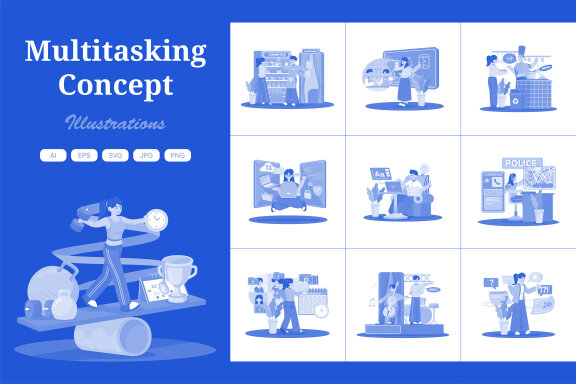 M731_Multitasking Concept Illustration Pack