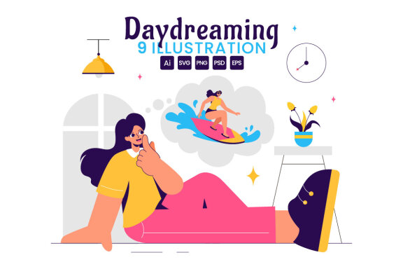 9 People Daydreaming Illustration