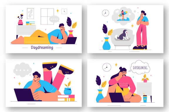 9 People Daydreaming Illustration