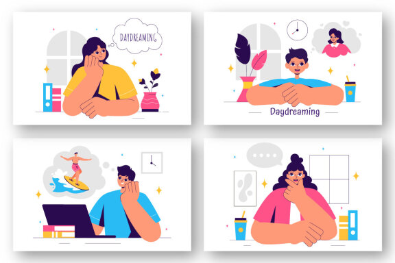 9 People Daydreaming Illustration