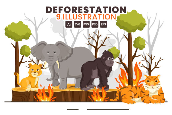 9 Deforestation Vector Illustration