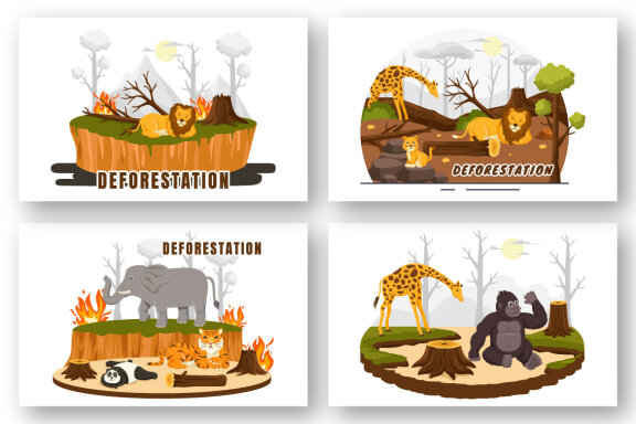 9 Deforestation Vector Illustration
