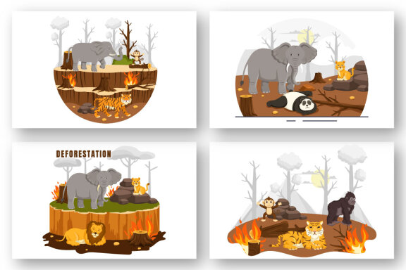 9 Deforestation Vector Illustration