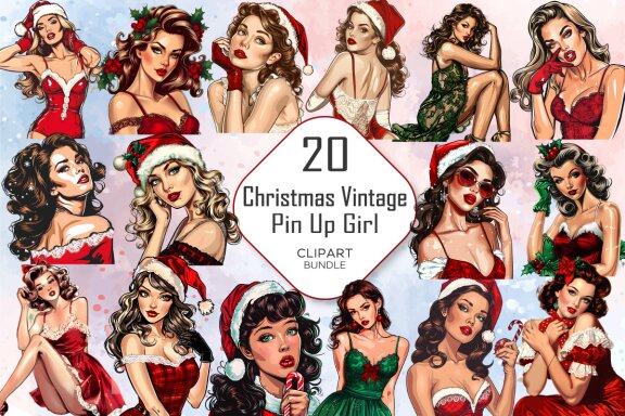 Christmas Vintage Pin Up Girl Clipart Bundle