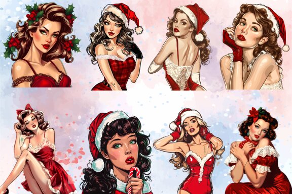 Christmas Vintage Pin Up Girl Clipart Bundle