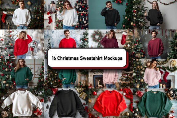 Christmas Gildan 18000 Mockup Bundle