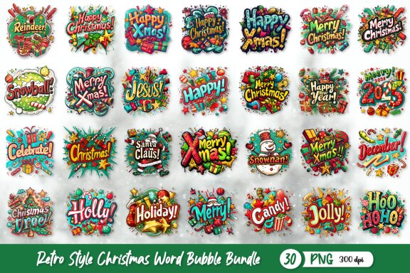 Retro Style Christmas Word Bubble Bundle