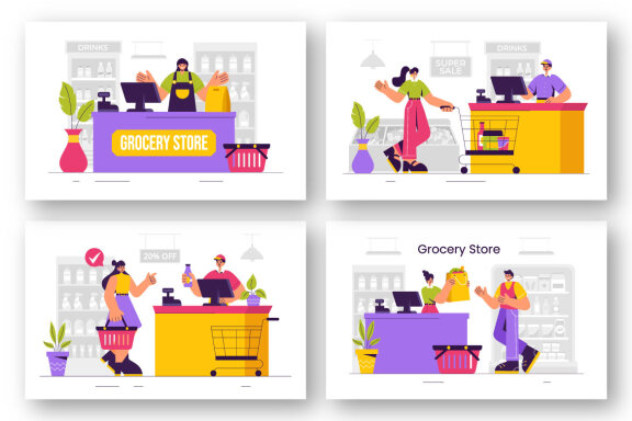 9 Grocery Store Shelf Illustration 