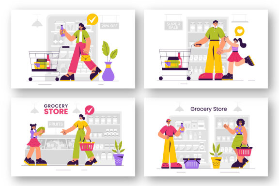 9 Grocery Store Shelf Illustration 