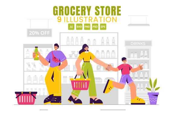 9 Grocery Store Shelf Illustration 