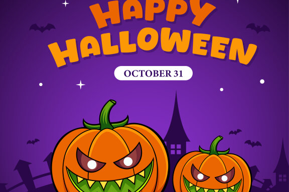 Flat halloween background with orange pumpkin