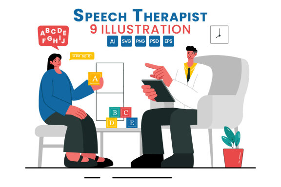 9 Speech Therapist Vector Illustration