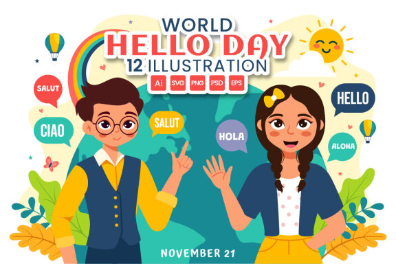 12 World Hello Day Illustration