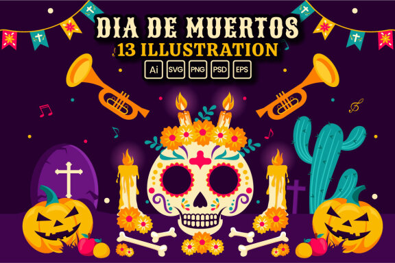 13 Dia de Muertos FREE Illustrations