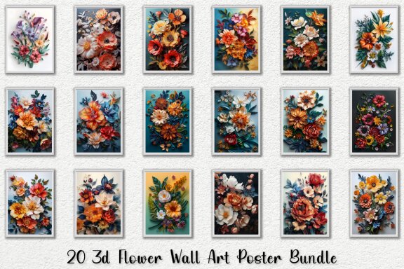 3d Flower Wall Art Poster Bundle