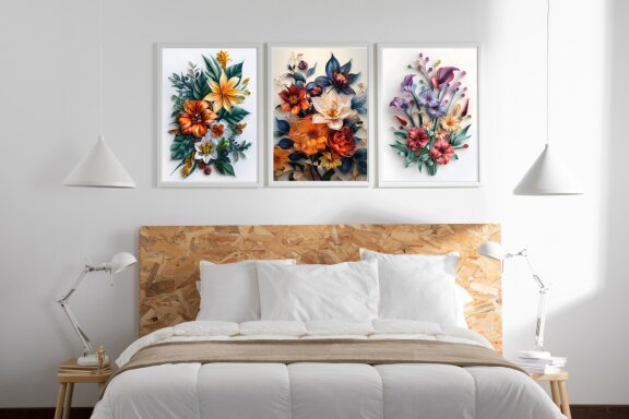 3d Flower Wall Art Poster Bundle