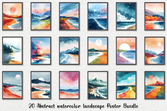 Abstract Watercolor Landscape Wall Art Poster Bundle
