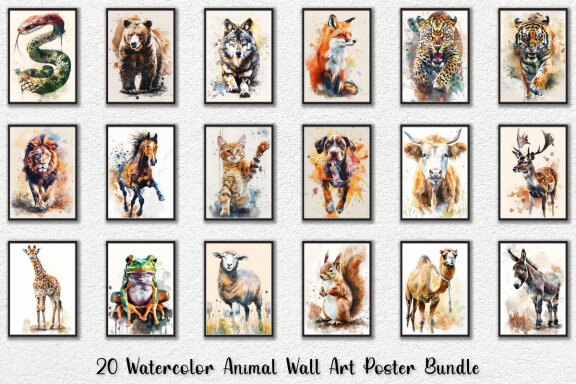 Watercolor Animal Wall Art Poster Bundle