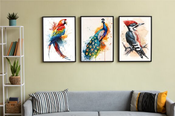 Watercolor Bird Wall Art Poster Bundle