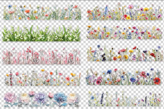 Watercolor Flower Borders Clipart Bundle
