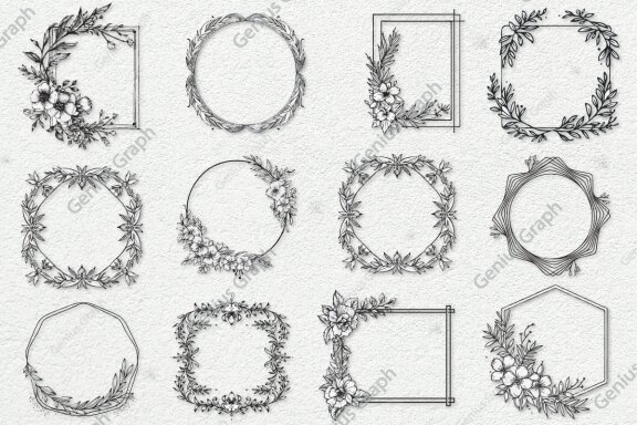 Line Drawing Flower Frame Bundle