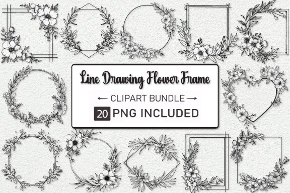 Line Drawing Flower Frame Bundle