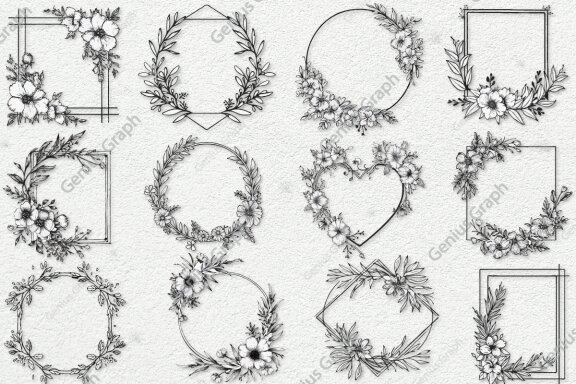 Line Drawing Flower Frame Bundle