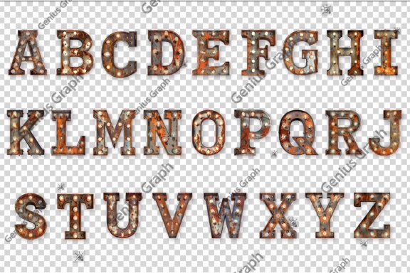 Rusted Old Metal Alphabet Clipart Bundle