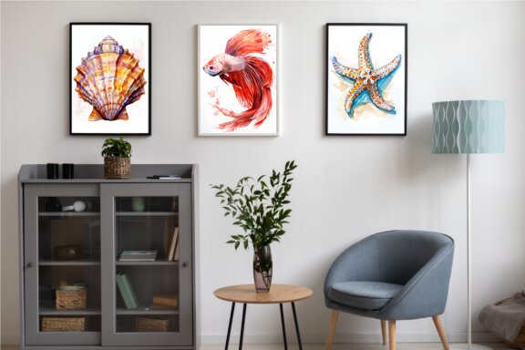 Watercolor Sea Animals Wall Art Poster Bundle