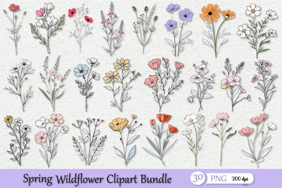 Spring Wildflower Clipart Bundle