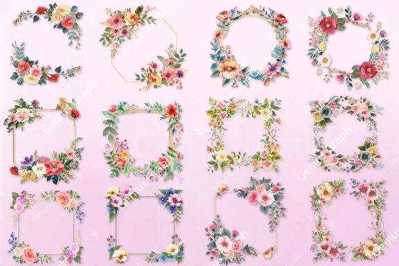 Watercolor Floral Frame Bundle