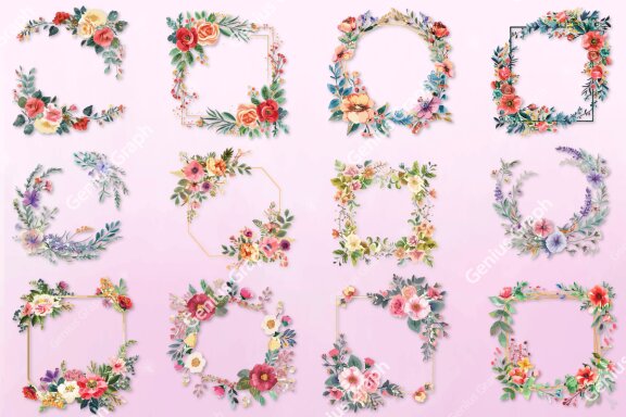 Watercolor Floral Frame Bundle