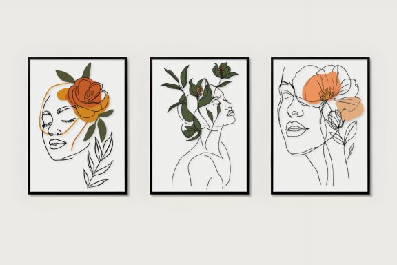 Boho Woman Line Art Wall Poster Bundle