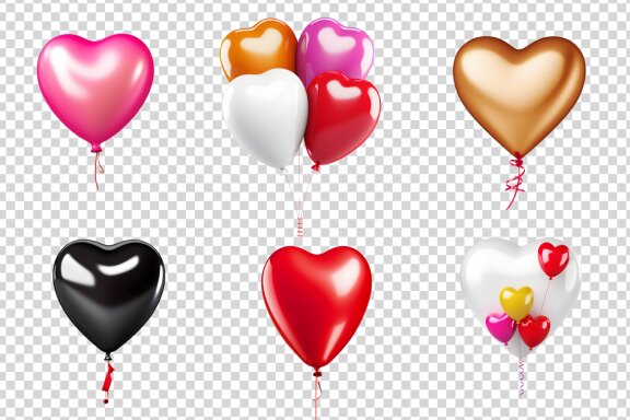 Heart Shape Valentine Balloons Clipart Bundle