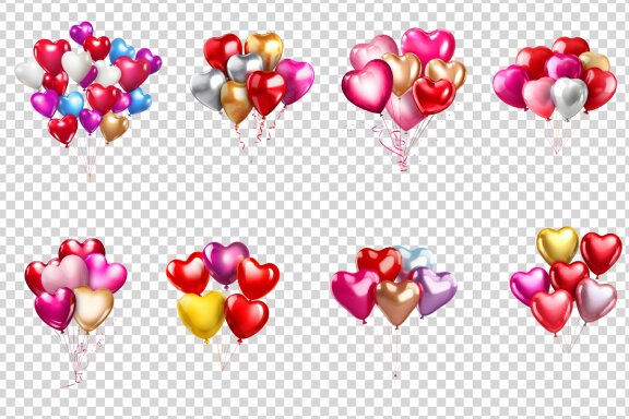 Heart Shape Valentine Balloons Clipart Bundle