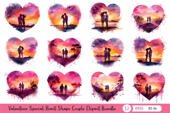Valentine Heart Shape Couple Clipart Bundle