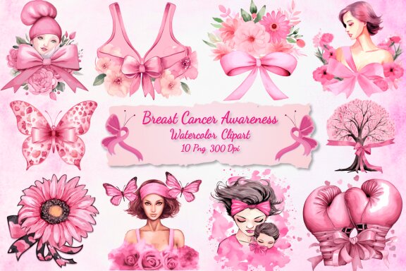 Breast Cancer Awareness Clipart Bundle
