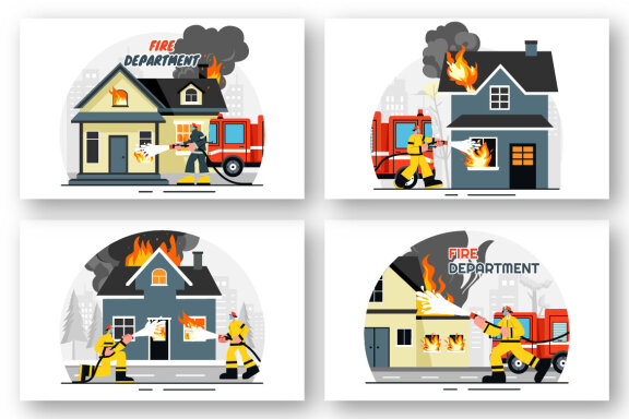 9 Fire Department or Firefighter Illustration