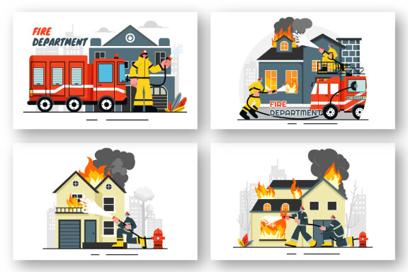 9 Fire Department or Firefighter Illustration