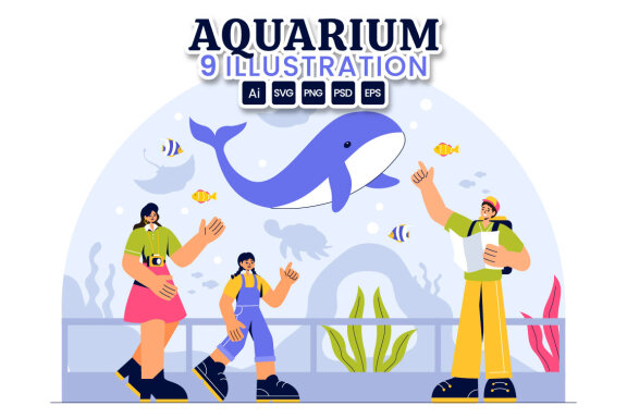 9 Aquarium Vector Illustration