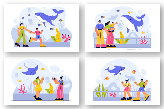 9 Aquarium Vector Illustration