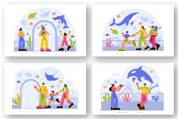 9 Aquarium Vector Illustration