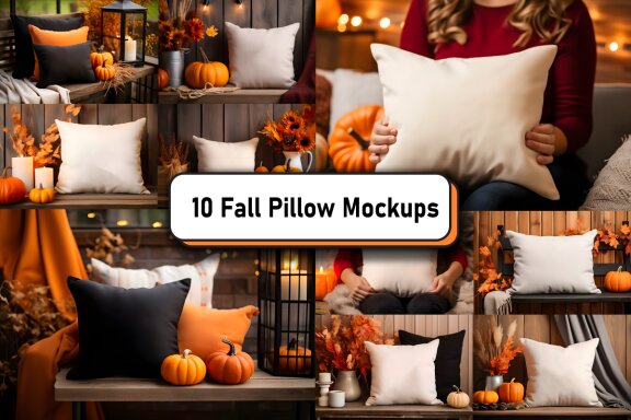 Fall Autumn Throw Pillow Mockup Bundle