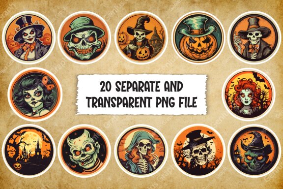 Retro Halloween Round Stickers Bundle