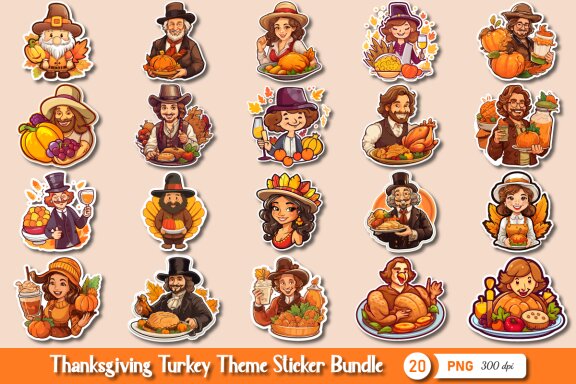 Thanksgiving Turkey Theme Stickers Bundle