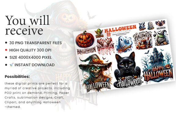 Halloween Season Spooky Sublimation Clipart PNG Craft Bundle