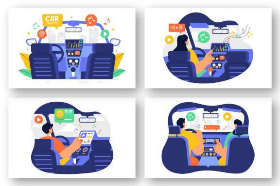 9 Car Audio Vector Illustration