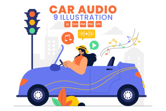 9 Car Audio Vector Illustration